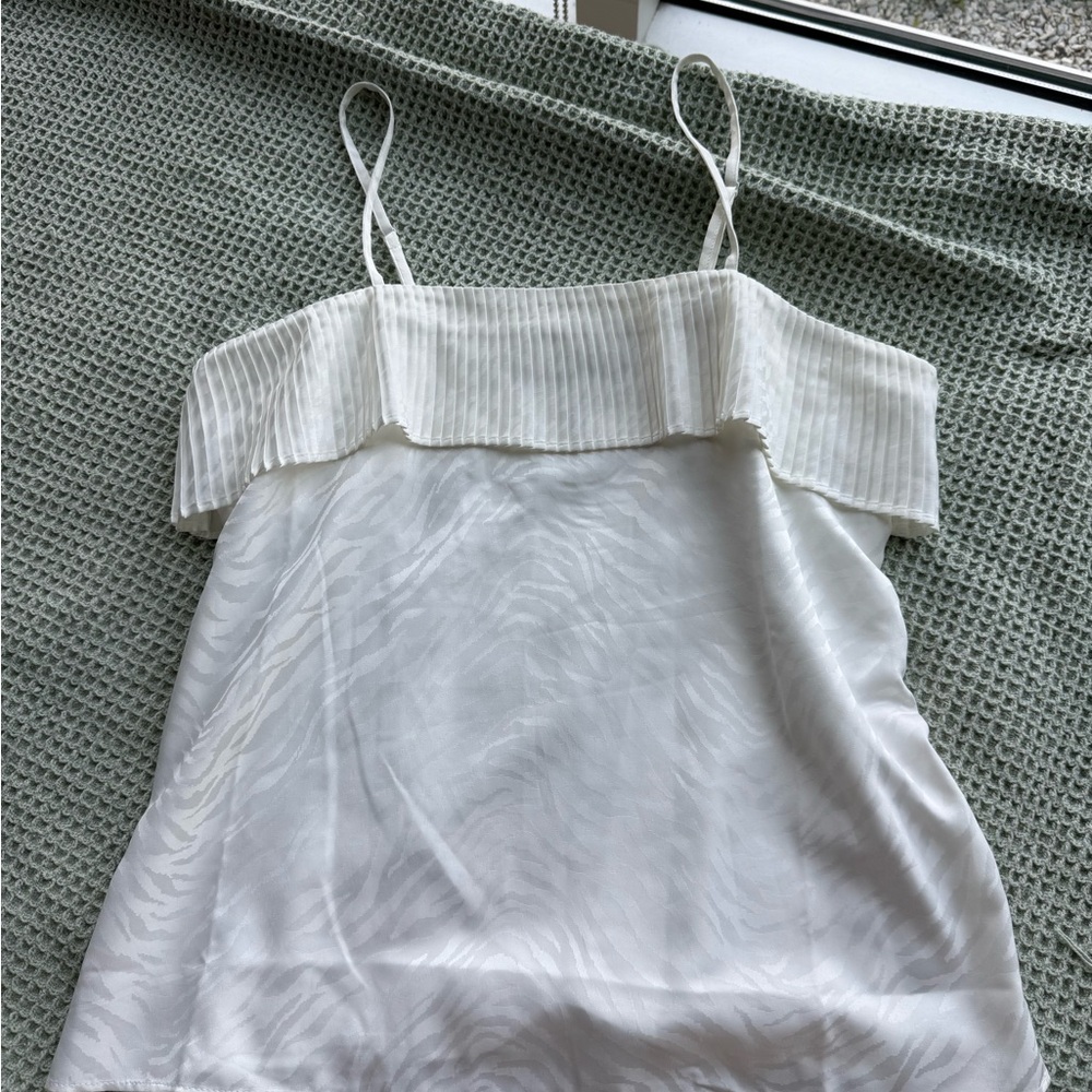 White House Black Market White Ribbed Ruffled Camisole